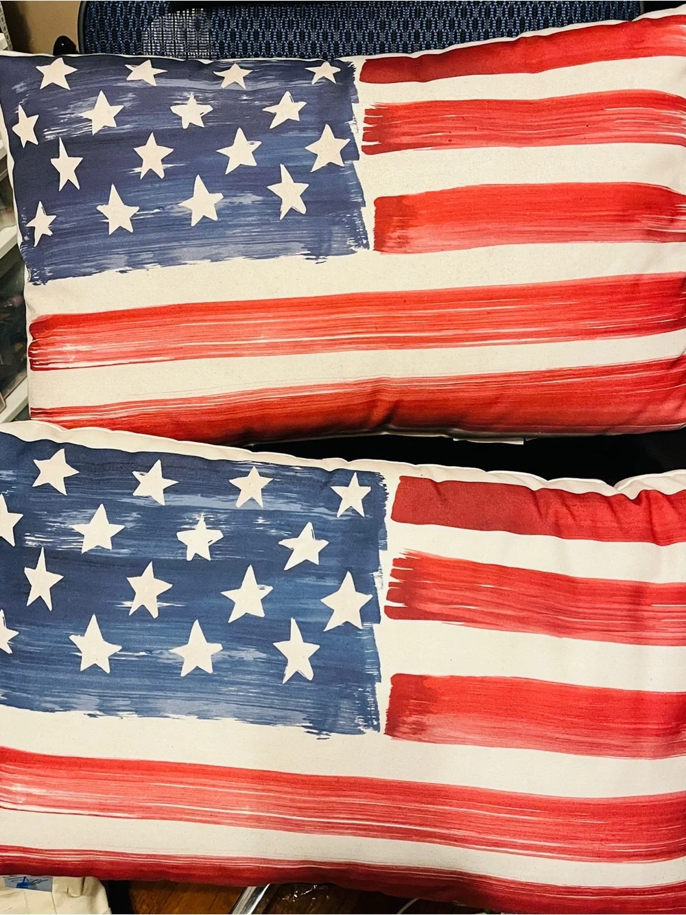 Pottery Barn Set of 2 American Flag Lumbar Pillows 24x14 Discontinued Patriotic